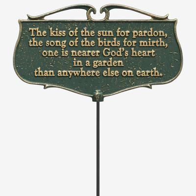 The Kiss of the Sun Garden Poem Sign by Whitehall Products in Green Gold