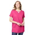 Plus Size Women's Perfect Short-Sleeve Keyhole Tee by Woman Within in Raspberry Sorbet (Size 26/28) Shirt