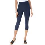 Plus Size Women's Lace-Trim Essential Stretch Capri Legging by Roaman's in Navy (Size 2X) Activewear Workout Yoga Pants