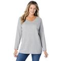 Plus Size Women's Perfect Long-Sleeve V-Neck Tee by Woman Within in Heather Grey (Size 2X) Shirt