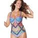 Plus Size Women's Macrame Underwire One Piece Swimsuit by Swimsuits For All in Multi Chevron (Size 14)