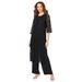 Plus Size Women's Three-Piece Lace Duster & Pant Suit by Roaman's in Black (Size 20 W) Duster, Tank, Formal Evening Wide Leg Trousers