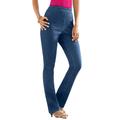 Plus Size Women's Straight-Leg Comfort Stretch Jean by Denim 24/7 in Medium Stonewash Sanded (Size 28 W) Elastic Waist Denim