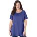 Plus Size Women's Swing Ultimate Tee with Keyhole Back by Roaman's in Ultra Blue (Size S) Short Sleeve T-Shirt