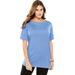 Plus Size Women's Perfect Cuffed Elbow-Sleeve Boat-Neck Tee by Woman Within in French Blue (Size L) Shirt