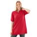 Plus Size Women's Elbow Short-Sleeve Polo Tunic by Woman Within in Vivid Red (Size M) Polo Shirt