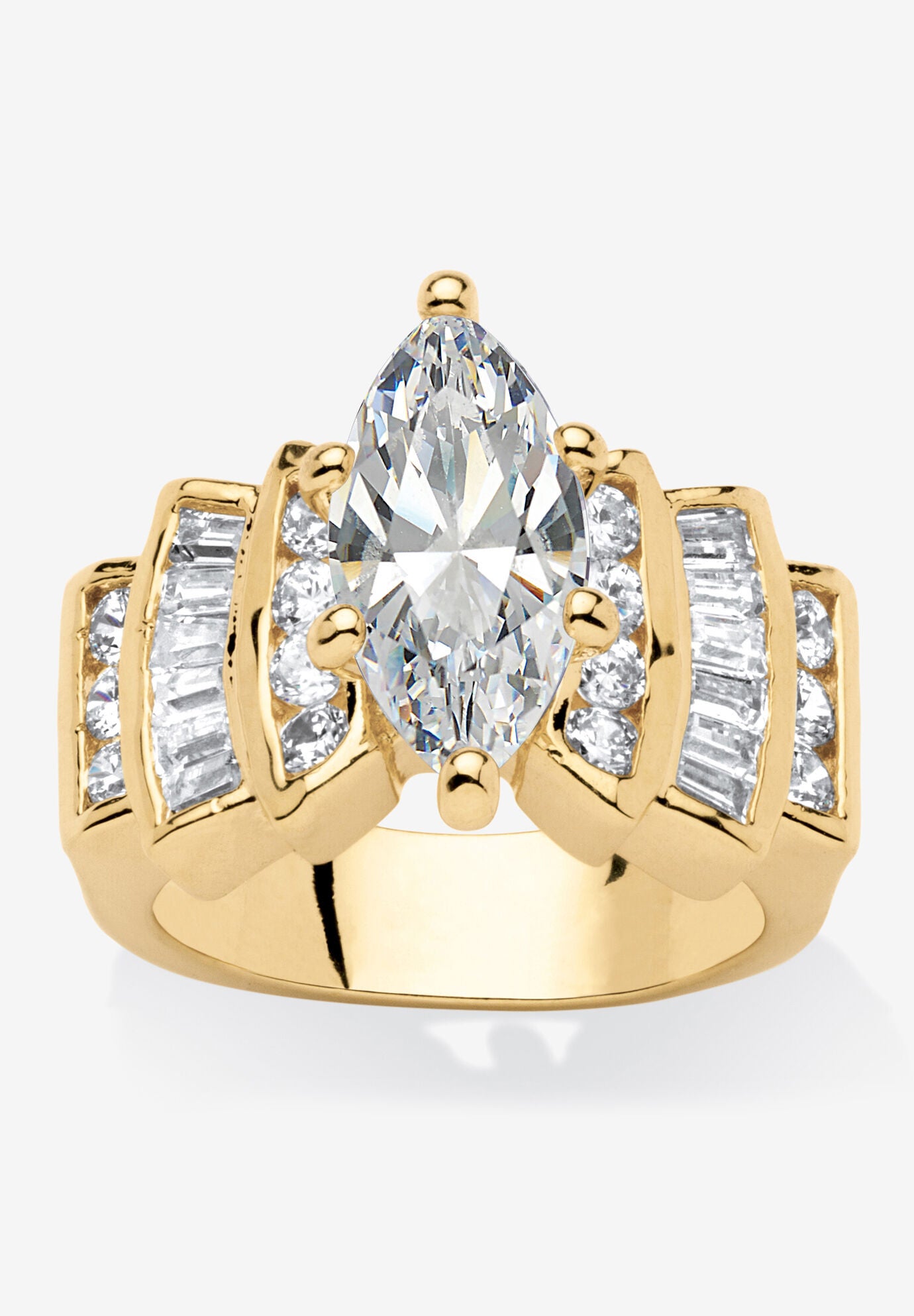 Women's Gold-Plated Marquise Cut Step Top Engagement Ring Cubic Zirconia by PalmBeach Jewelry in Gold (Size 5)