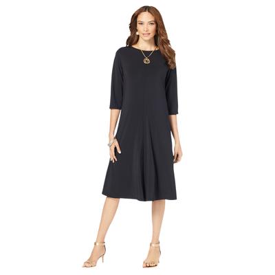 Plus Size Women's Ultrasmooth® Fabric Boatneck Swing Dress by Roaman's in Black (Size 30/32) Stretch Jersey 3/4 Sleeve Dress