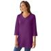 Plus Size Women's Perfect Three-Quarter Sleeve V-Neck Tunic by Woman Within in Plum Purple (Size 6X)