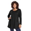 Plus Size Women's Long-Sleeve Two-Pocket Soft Knit Tunic by Roaman's in Black (Size 3X) Shirt