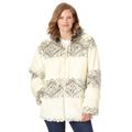 Plus Size Women's Faux Fur Snowflake Print Hooded Jacket by Woman Within in Ivory Winter Fair Isle (Size 5X)