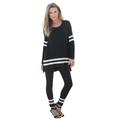 Plus Size Women's Mesh Colorblock Lounge Set by Roaman's in Black White (Size 34/36) Matching Long Sleeve Shirt and Leggings