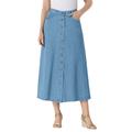 Plus Size Women's Perfect Cotton Button Front Skirt by Woman Within in Light Stonewash (Size 22 W)