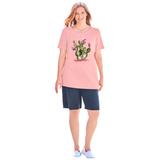 Plus Size Women's 2-Piece Knit Tee and Short Set by Woman Within in Soft Pink Cactus (Size 26/28) Sweatsuit