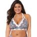 Plus Size Women's Avenger Halter Bikini Top by Swimsuits For All in Foil Black Lace Print (Size 8)