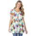 Plus Size Women's Short-Sleeve Empire Waist Tunic by Woman Within in White Hibiscus Tropicana (Size 22/24)