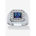 Men's Big & Tall Silver Tone Blue Glass and Cubic Zirconia Ring by PalmBeach Jewelry in Silver (Size 10)