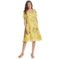 Plus Size Women's Short Pullover Crinkle Dress by Woman Within in Primrose Yellow Leaf (Size 22 W)