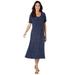 Plus Size Women's Short Sleeve Fit & Flare Dress by Woman Within in Navy Ivory Dot (Size 26/28)