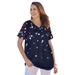 Plus Size Women's Cuffed Americana Print Tee by Woman Within in Navy Falling Star (Size 3X) Shirt