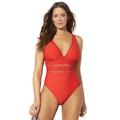 Plus Size Women's Lattice Plunge One Piece Swimsuit by Swimsuits For All in Red (Size 22)