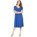 Plus Size Women's Ultrasmooth® Fabric V-Neck Swing Dress by Roaman's in True Blue (Size 22/24) Stretch Jersey Short Sleeve V-Neck