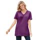 Plus Size Women's Perfect Short-Sleeve Shirred V-Neck Tunic by Woman Within in Plum Purple (Size 2X)