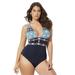 Plus Size Women's Plunge One Piece Swimsuit by Swimsuits For All in Engineered Navy (Size 6)