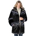 Plus Size Women's Faux Fur Snowflake Print Hooded Jacket by Woman Within in Black Winter Fair Isle (Size 2X)