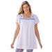 Plus Size Women's Embroidered Square Neck Tunic by Woman Within in White Multi Embroidery (Size 34/36)