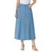 Plus Size Women's Perfect Cotton Button Front Skirt by Woman Within in Light Stonewash (Size 28 W)
