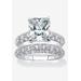 Women's Platinum-Plated Emerald Cut Bridal Ring Set Cubic Zirconia by PalmBeach Jewelry in Platinum (Size 7)