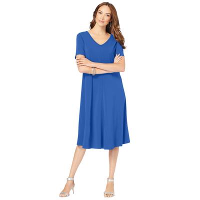 Plus Size Women's UltraSmooth™ Plus Size V-Neck Swing Dress by Roaman's in True Blue (Size 42/44) Stretch Jersey Short Sleeve V-Neck
