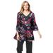 Plus Size Women's Embellished Pleated Blouse by Woman Within in Black Tossed Bouquet (Size 30/32) Shirt