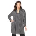 Plus Size Women's Georgette Button Front Tunic by Jessica London in Black Classic Stripe (Size 14 W) Sheer Long Shirt