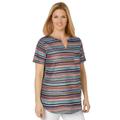 Plus Size Women's Short-Sleeve Notch-Neck Tee by Woman Within in Navy Multi Stripe (Size L) Shirt