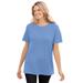 Plus Size Women's Thermal Short-Sleeve Satin-Trim Tee by Woman Within in French Blue (Size 2X) Shirt