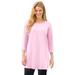 Plus Size Women's Perfect Three-Quarter-Sleeve Scoopneck Tunic by Woman Within in Pink (Size 2X)