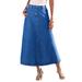 Plus Size Women's Complete Cotton A-Line Kate Skirt by Roaman's in Medium Wash (Size 32 W) 100% Cotton Long Length