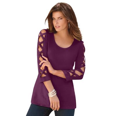 Plus Size Women's Lattice Sleeve Ultimate Tee by Roaman's in Dark Berry (Size 30/32) Shirt