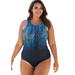 Plus Size Women's High-Neck One Piece by Swim 365 in Navy Multi (Size 20) Swimsuit