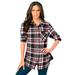 Plus Size Women's Flannel Tunic by Roaman's in Black Coral Plaid (Size 30 W) Plaid Shirt