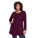 Plus Size Women's Long-Sleeve Two-Pocket Soft Knit Tunic by Roaman's in Dark Berry (Size 2X) Shirt