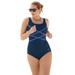 Plus Size Women's Crisscross Front Maillot by Swim 365 in Navy Sea Blue (Size 22) Swimsuit