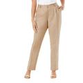 Plus Size Women's Linen Pleat-Front Pant by Jessica London in New Khaki (Size 30 W)