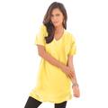 Plus Size Women's Short-Sleeve V-Neck Ultimate Tunic by Roaman's in Lemon Mist (Size M) Long T-Shirt Tee