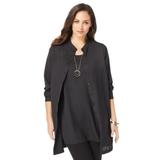 Plus Size Women's Georgette Button Front Tunic by Jessica London in Black (Size 18 W) Sheer Long Shirt