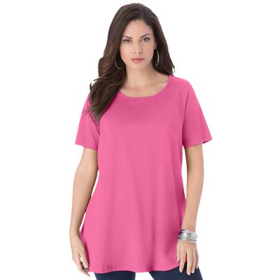 Plus Size Women's Swing Ultimate Tee with Keyhole Back by Roaman's in Vintage Rose (Size S) Short Sleeve T-Shirt