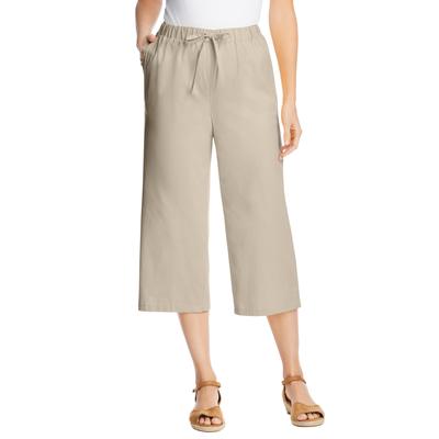 Plus Size Women's Drawstring Denim Capri by Woman Within in Natural Khaki (Size 18 W) Pants