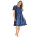 Plus Size Women's Short Floral Print Cotton Gown by Dreams & Co. in Evening Blue Flowers (Size 3X) Pajamas